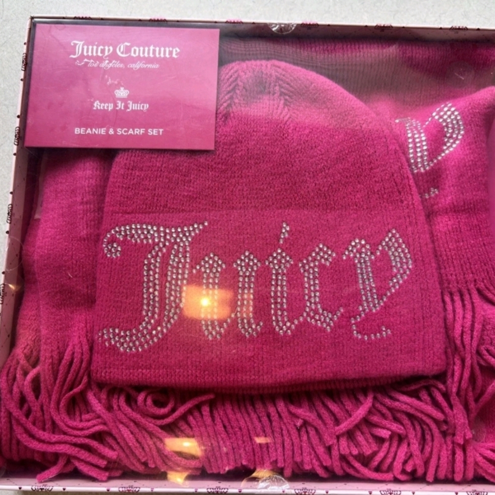 Juicy Couture Fuchsia Beanie and Scarf Set